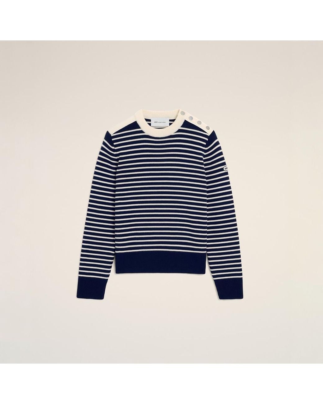 AMI Blue Sailor Striped Wool Crewneck Sweater