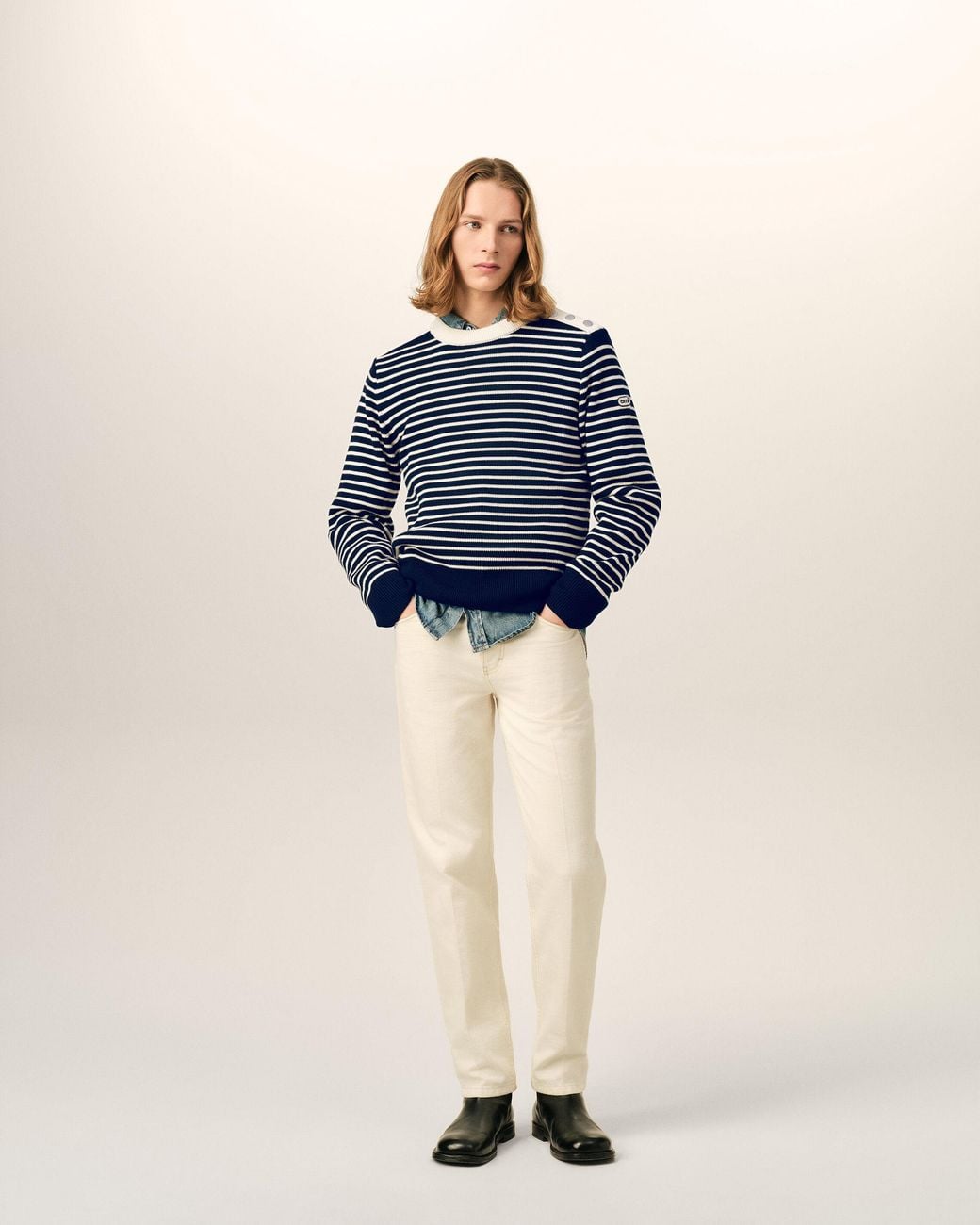 AMI Blue Sailor Striped Wool Crewneck Sweater