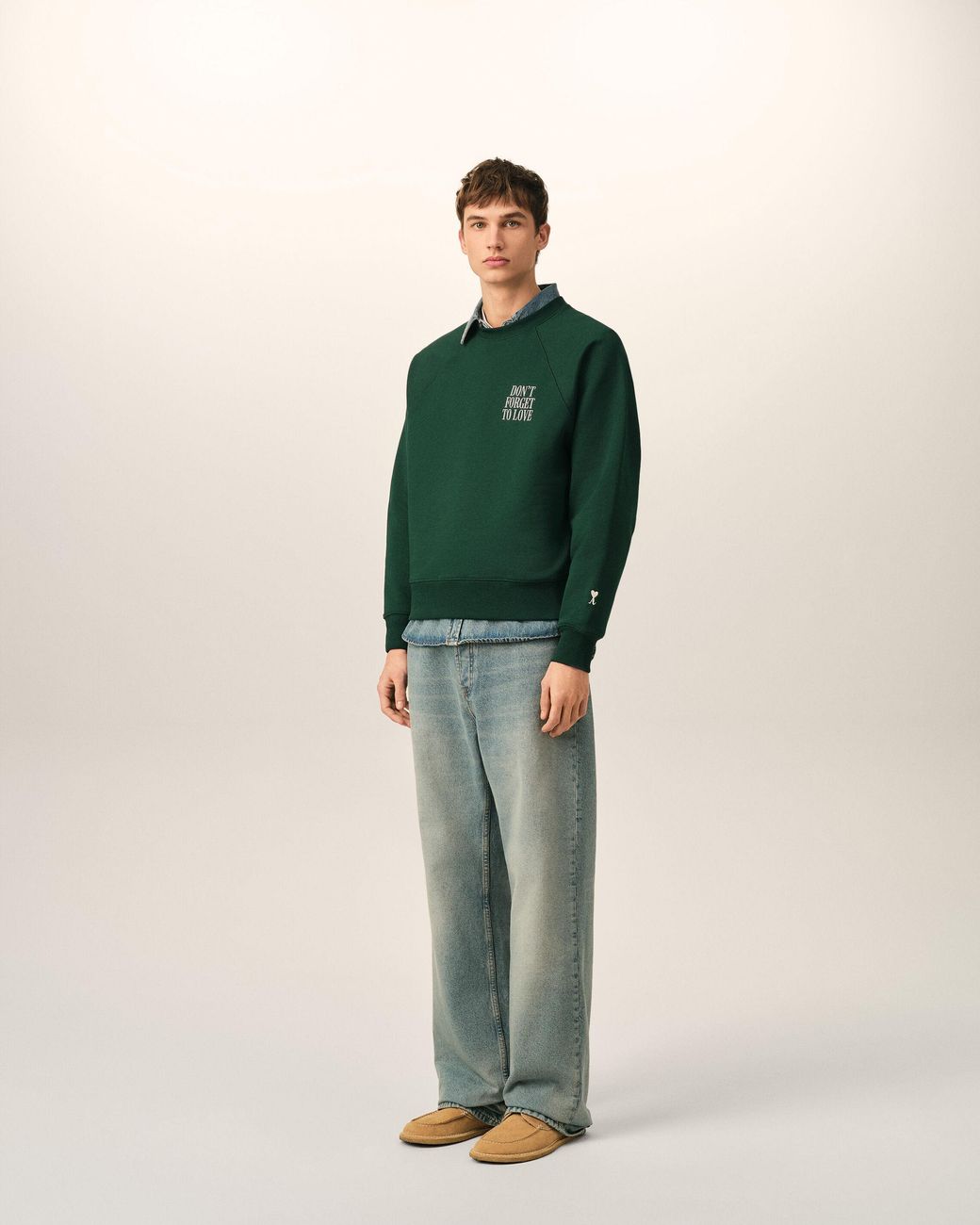 AMI Green Cotton "Don'T Forget To Love" Sweatshirt