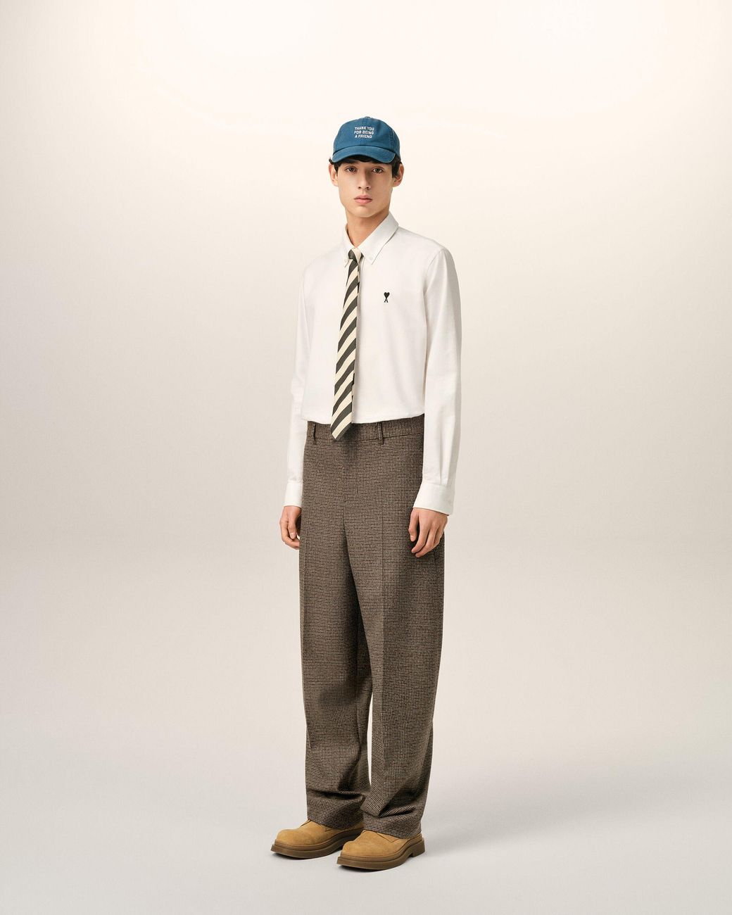AMI Natural Houndstooth Balloon-Fit Wool Trousers for men