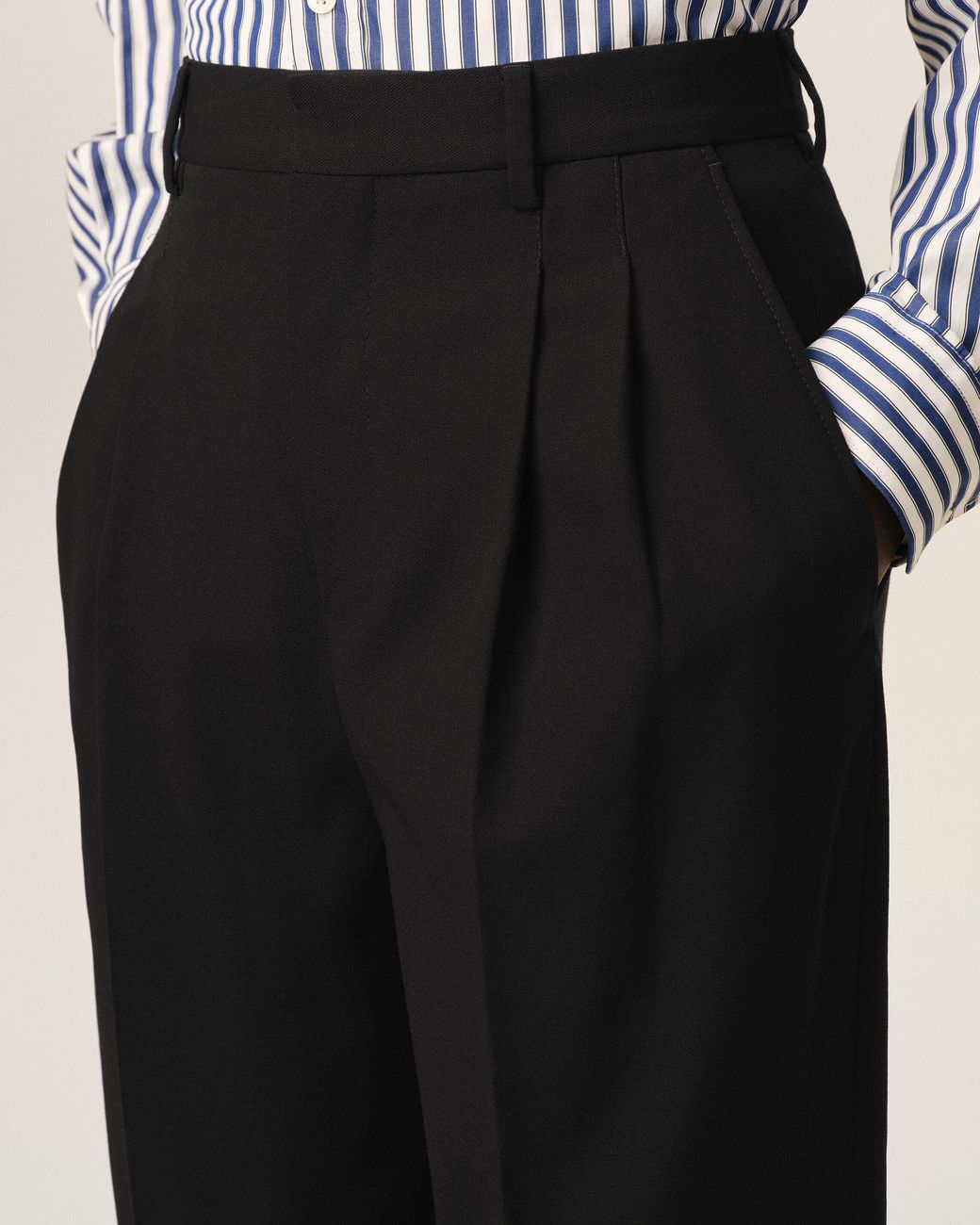 AMI Black High-Waisted Wide-Leg Wool Trousers