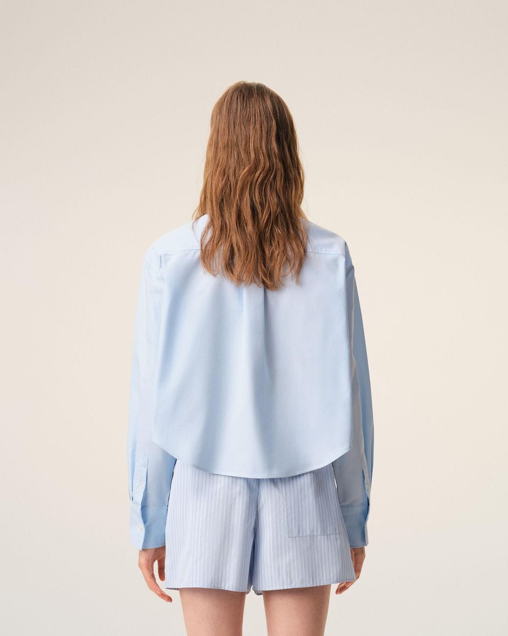 AMI Blue Cotton Cropped Embossed Ami De Coeur Shirt