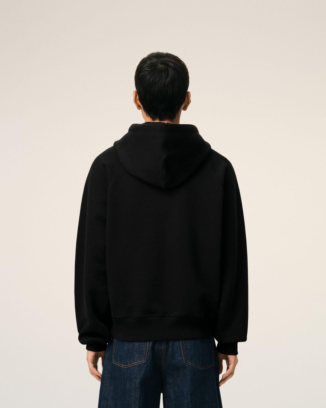 AMI Black Zipped Cotton Hoodie With Embossed Ami De Coeur