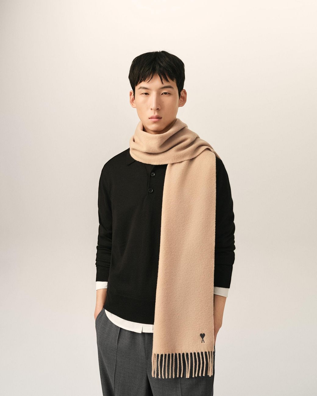 AMI Natural Wool Scarf With Ami De Coeur