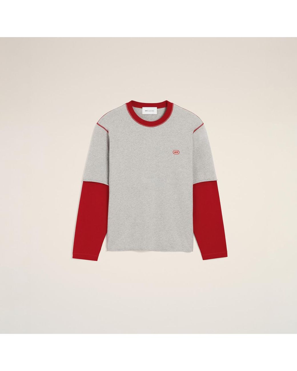 AMI White Double Sleeves Cotton T-Shirt With Ami Patch for men