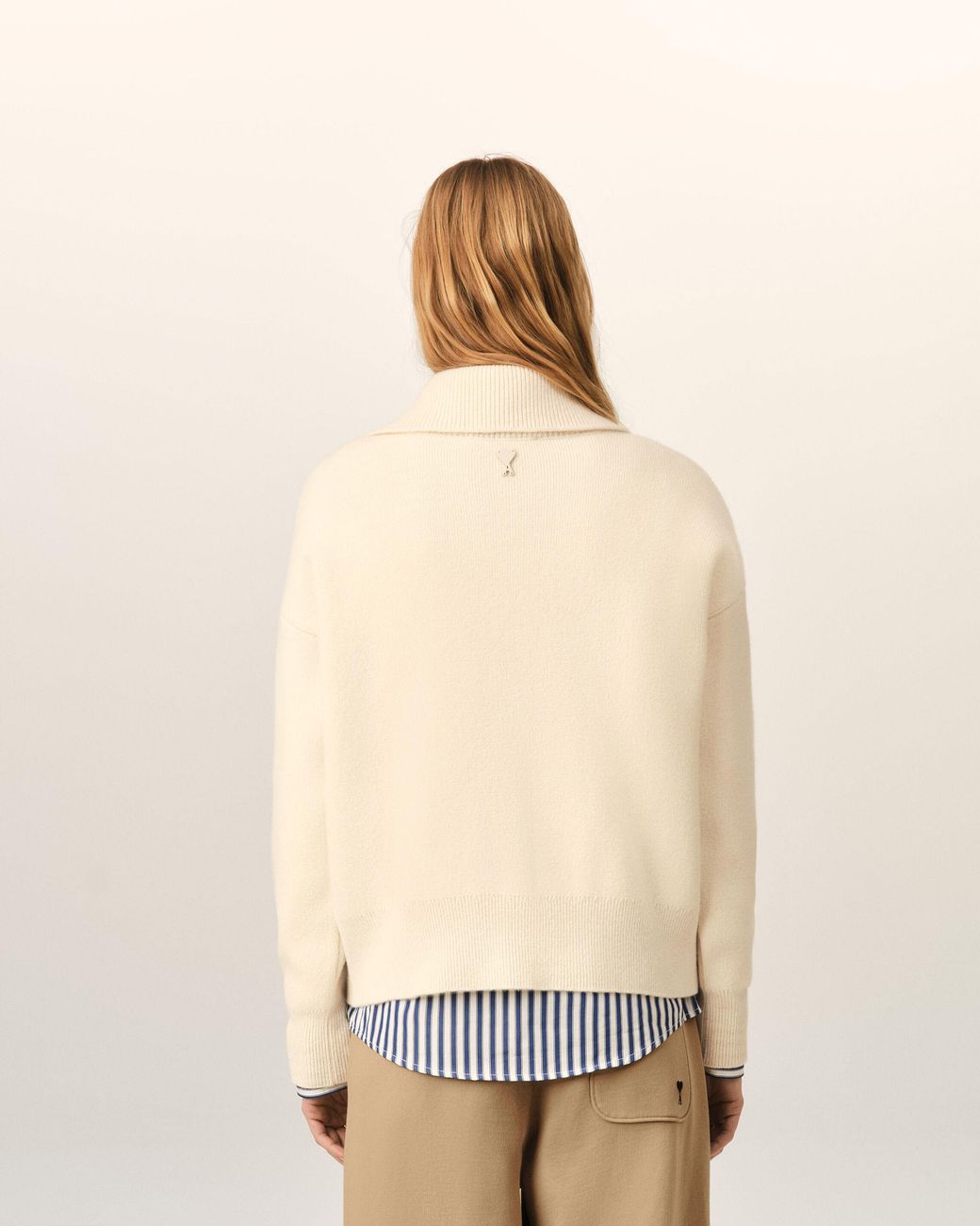 AMI Natural High Buttoned Collar Wool Sweater