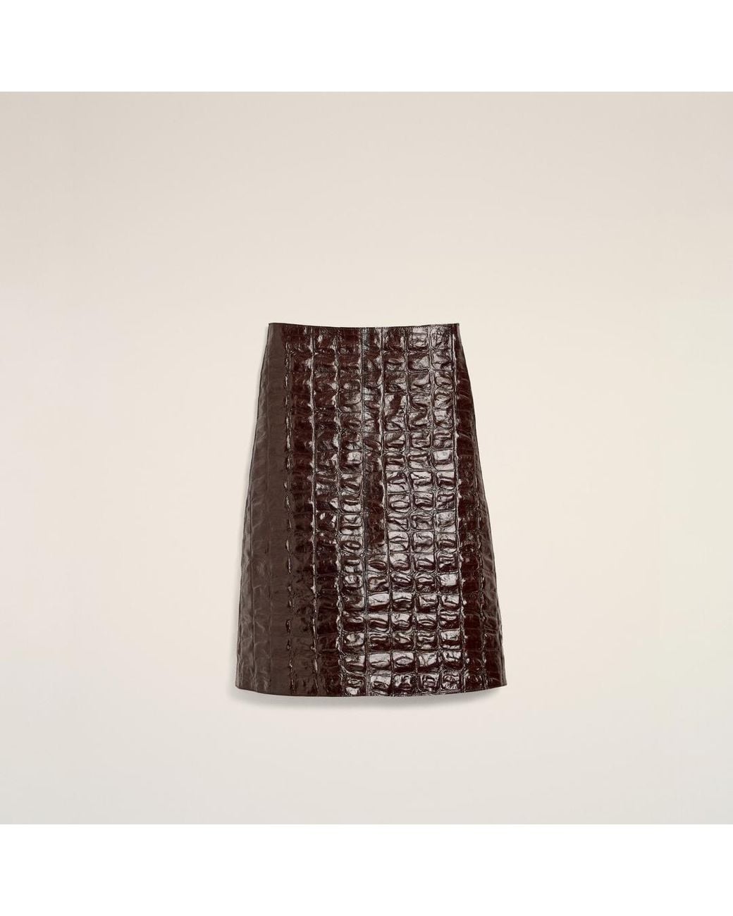 AMI Natural Burgundy Midi Cowhide Leather Skirt