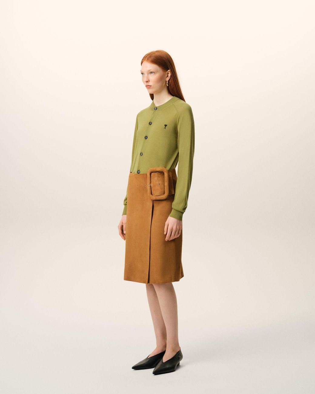 AMI Green Wool Crewneck Ami De Coeur Cardigan