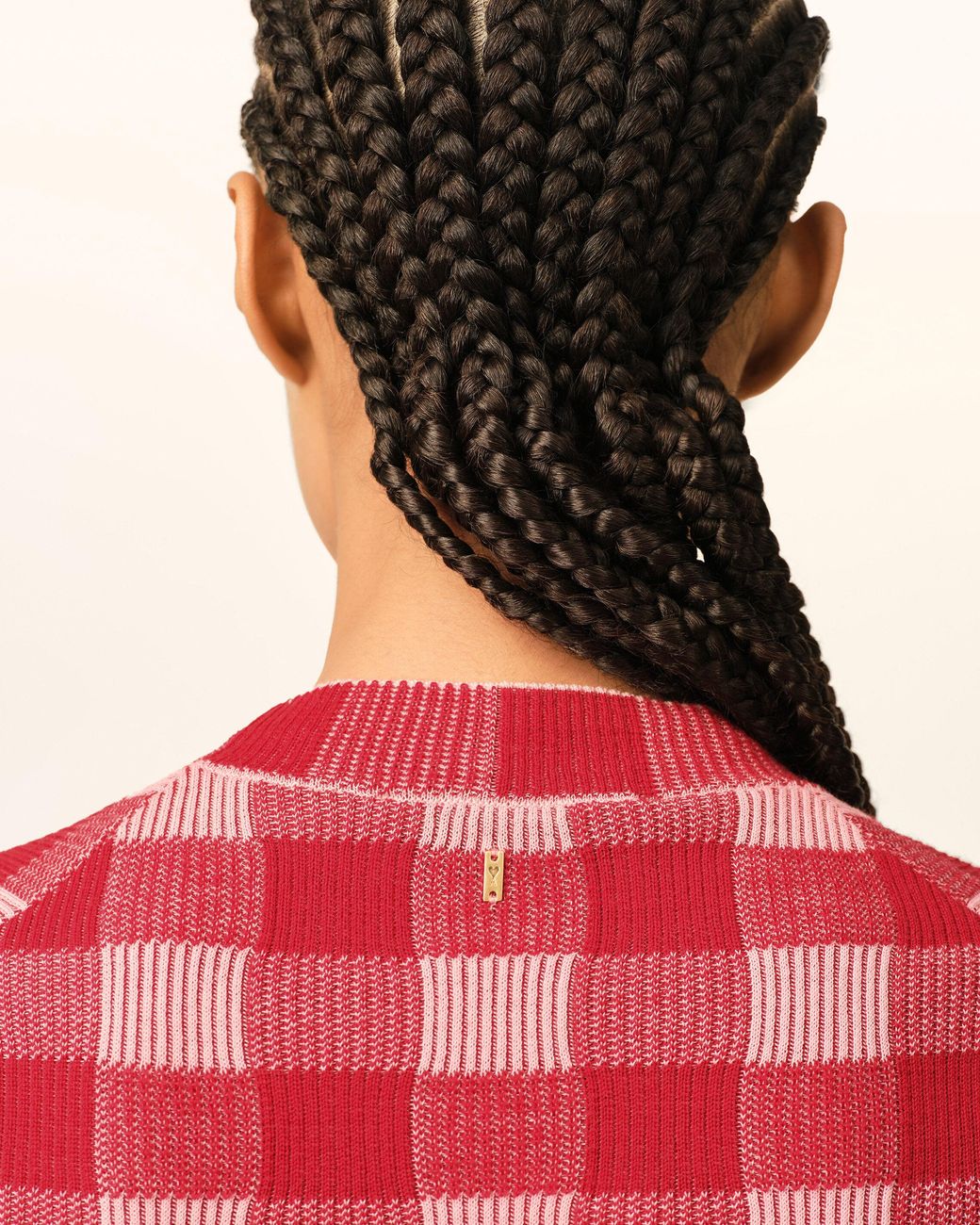 AMI Checkered Wool And Cotton Short Sleeves Sweater