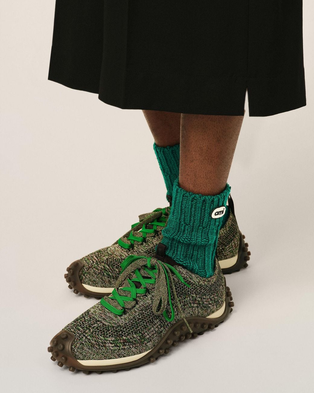 AMI Green Wool Socks With Ami Patch