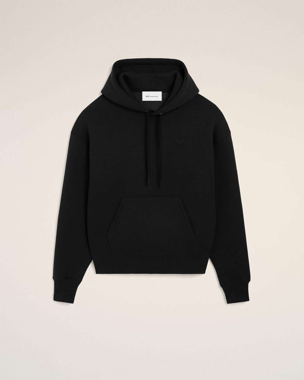 AMI Black Cotton Hoodie With Embossed Ami De Coeur