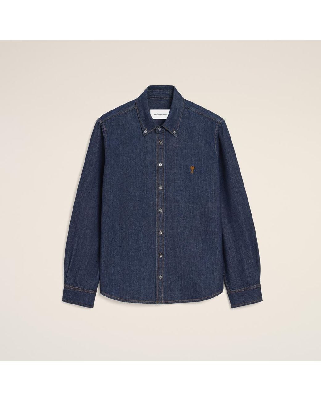 AMI Blue Denim Cotton Ami De Coeur Shirt