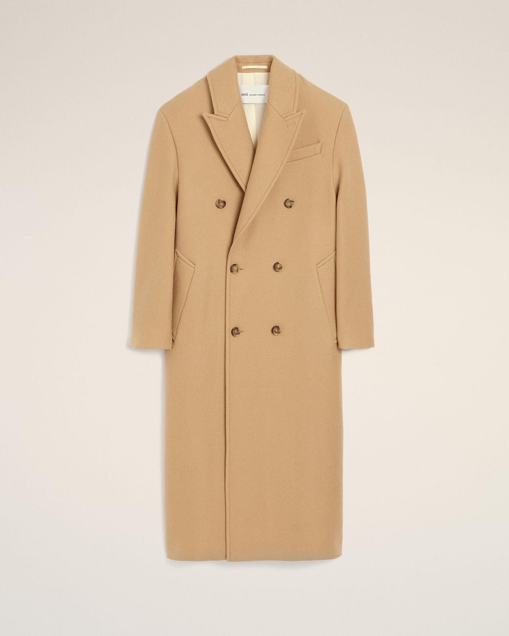 AMI Natural Long Double-Breasted Wool Coat