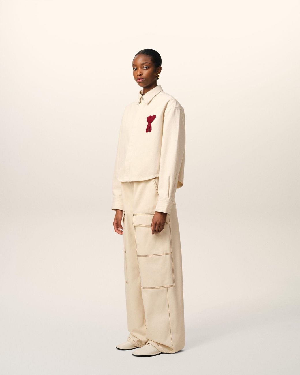 Ami Paris Cotton Ami De Coeur Cropped Shirt in Natural | Lyst