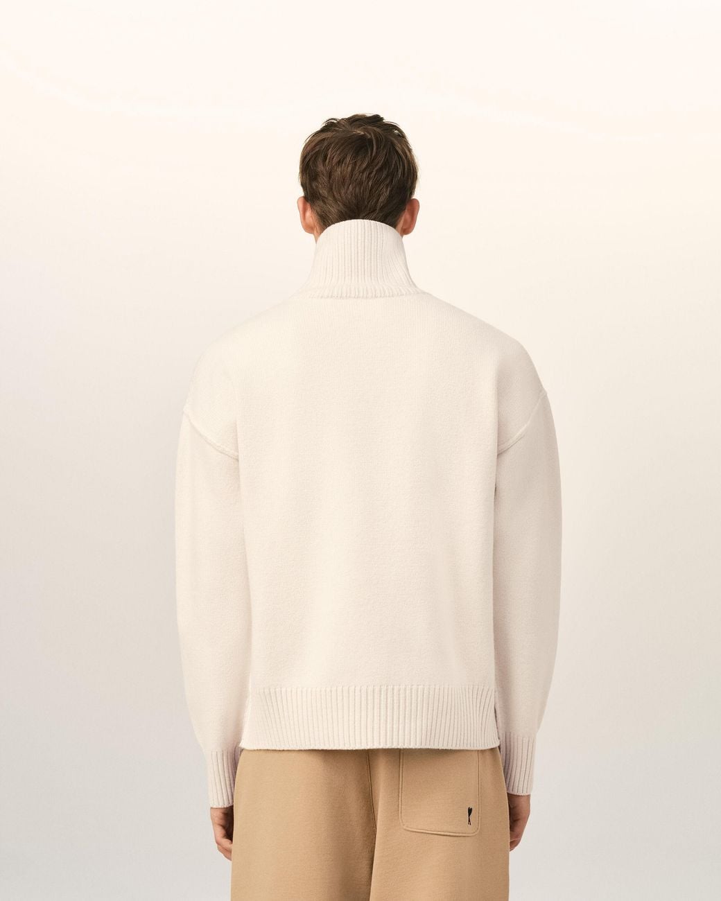 AMI Natural Funell Neck Wool Sweater With Ami De Coeur