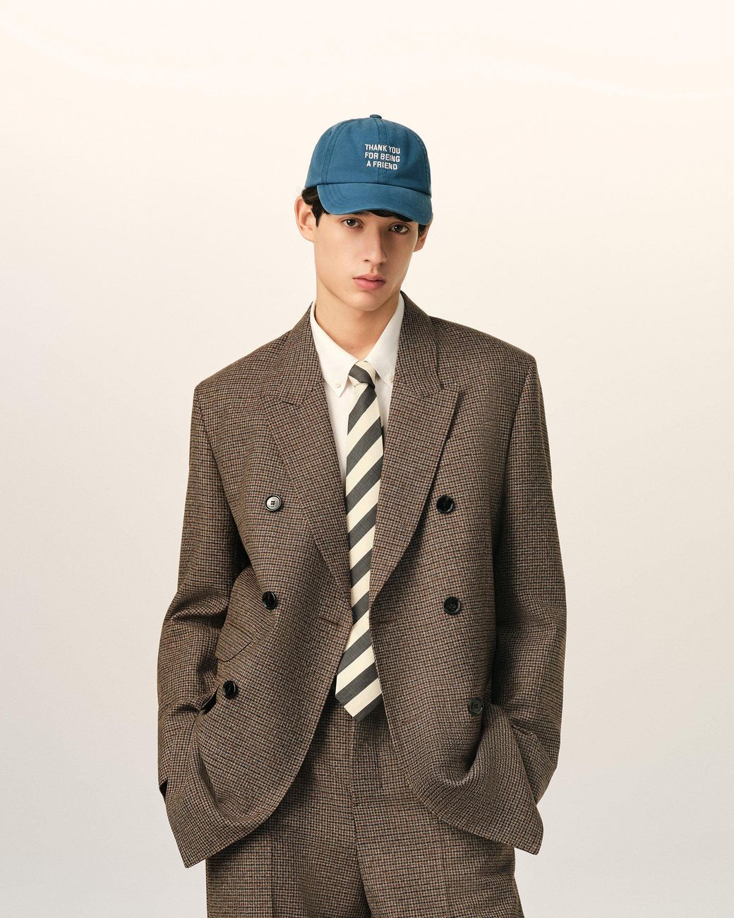 AMI Brown Double Breasted Houndstooth Wool Blazer for men