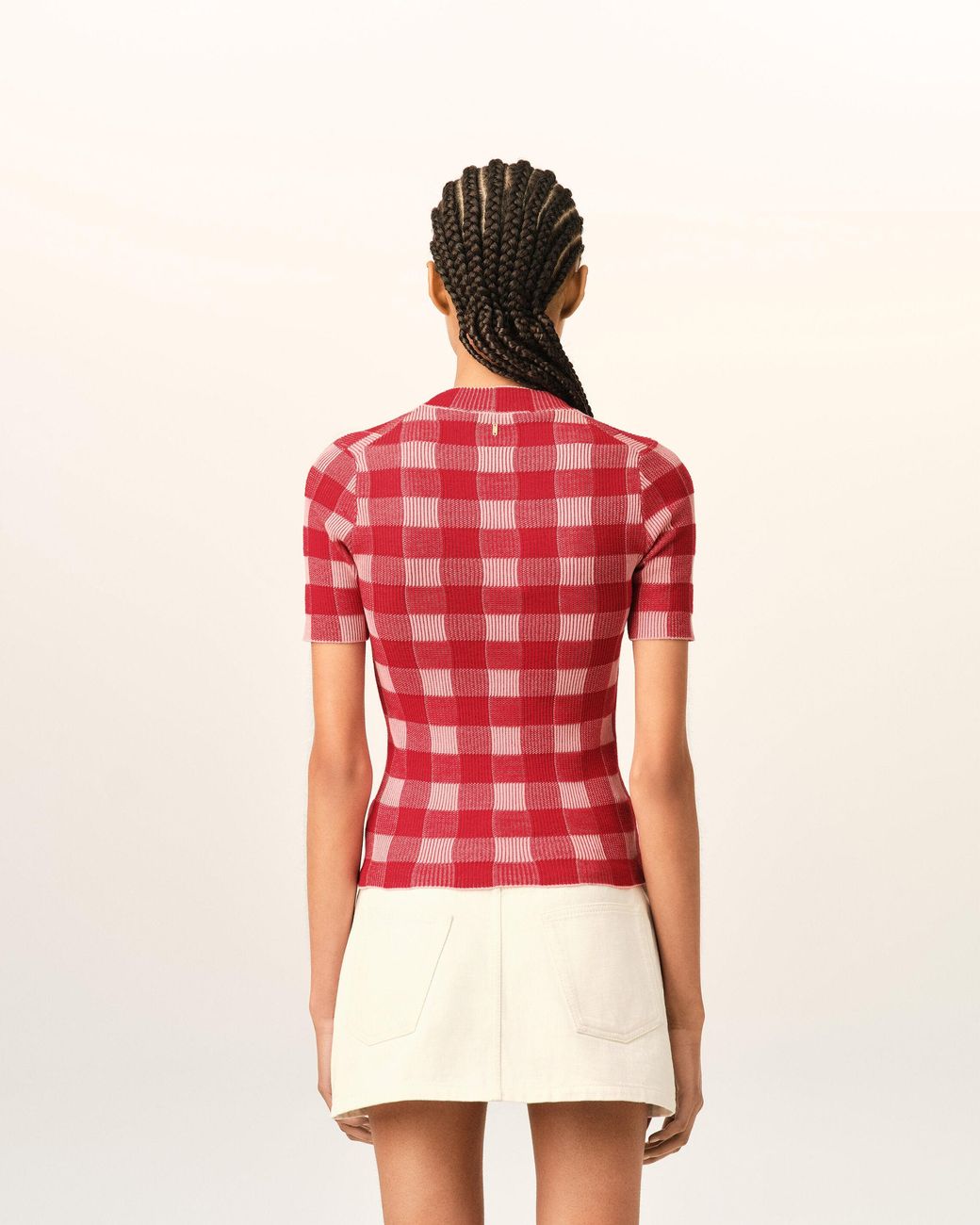 AMI Checkered Wool And Cotton Short Sleeves Sweater