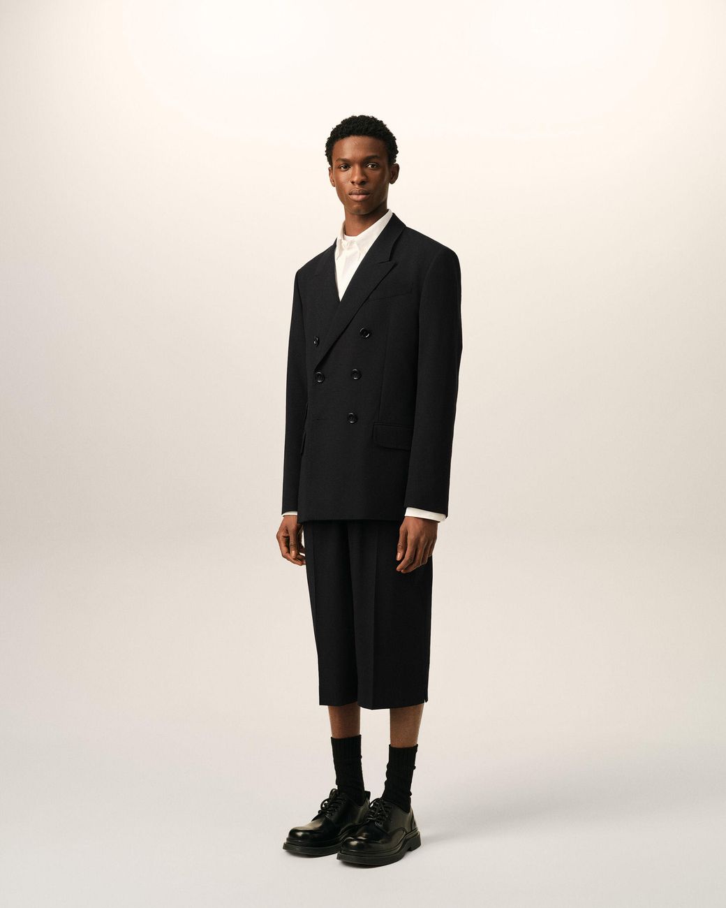 AMI Black Double Breasted Straight-Fit Wool Blazer for men