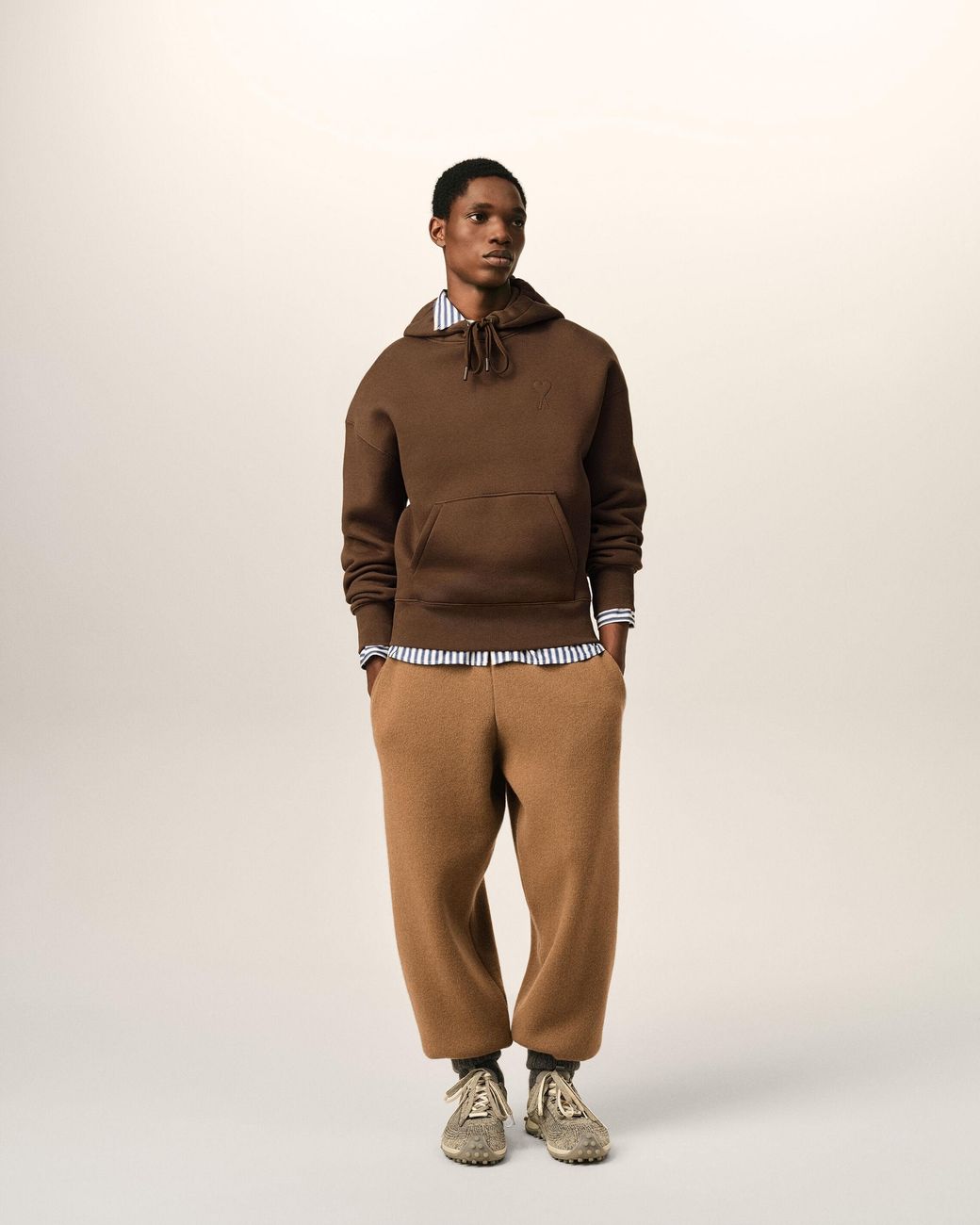 AMI Brown Cotton Hoodie With Embossed Ami De Coeur