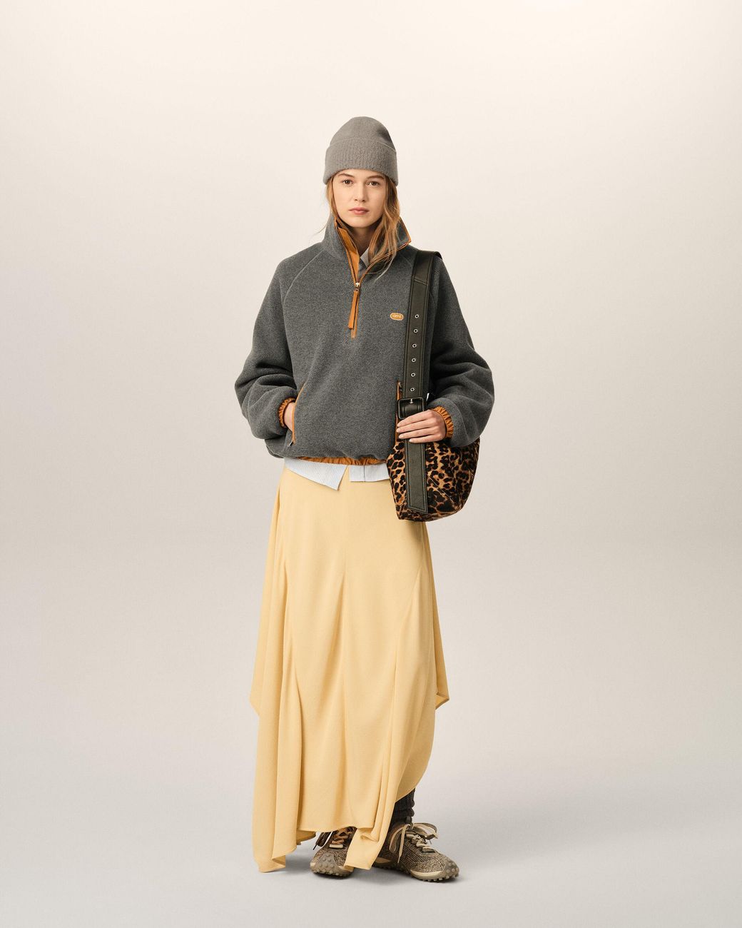 AMI Natural Maxi Flared Blended Silk Skirt