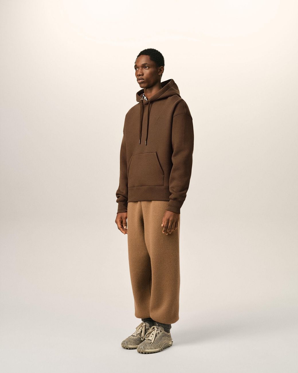 AMI Brown Cotton Hoodie With Embossed Ami De Coeur