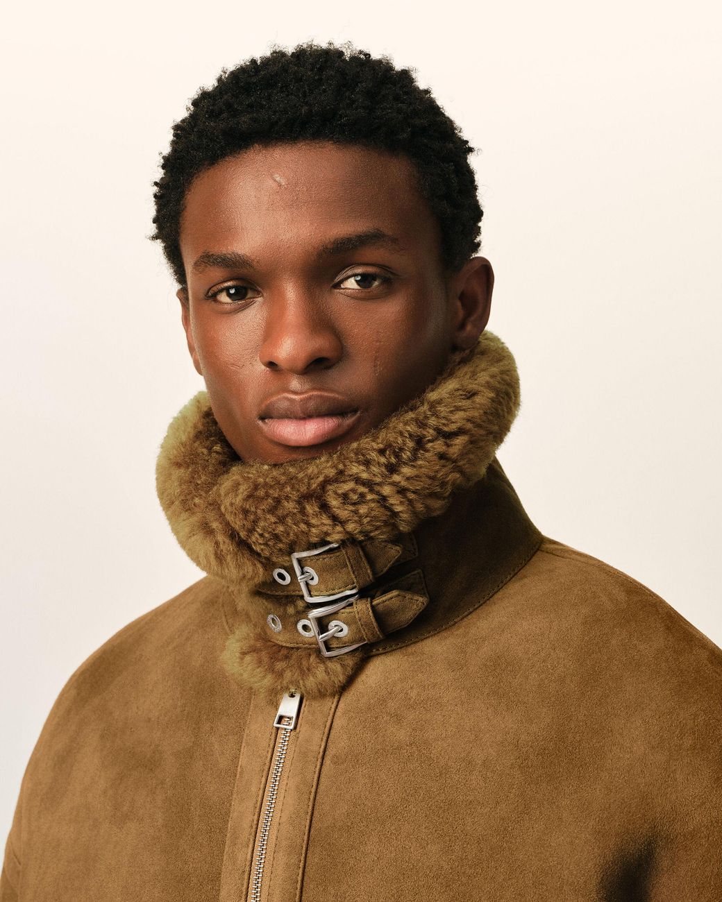 AMI Natural Sheep Shearling Aviator Jacket for men