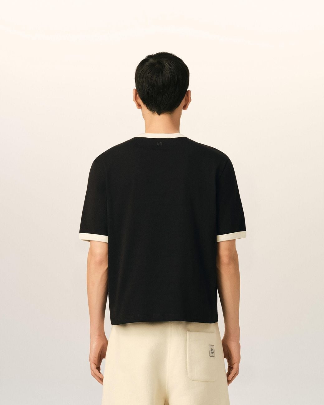 AMI Black Contrasted Cotton T-Shirt With Ami De Coeur for men