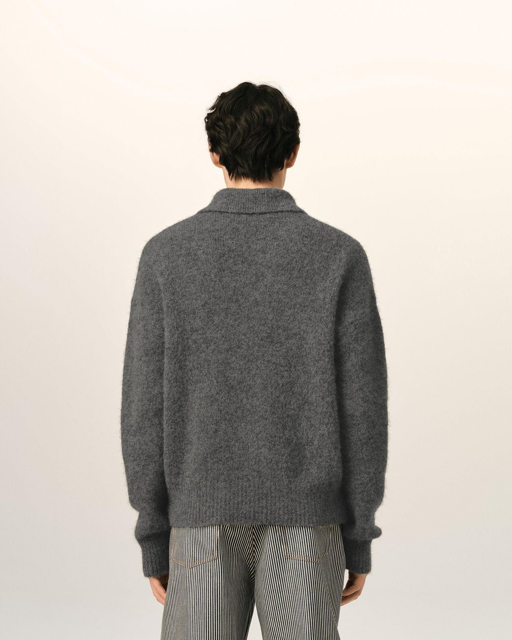 AMI Gray Wool And Alpaca Polo With Ami Embroidery for men