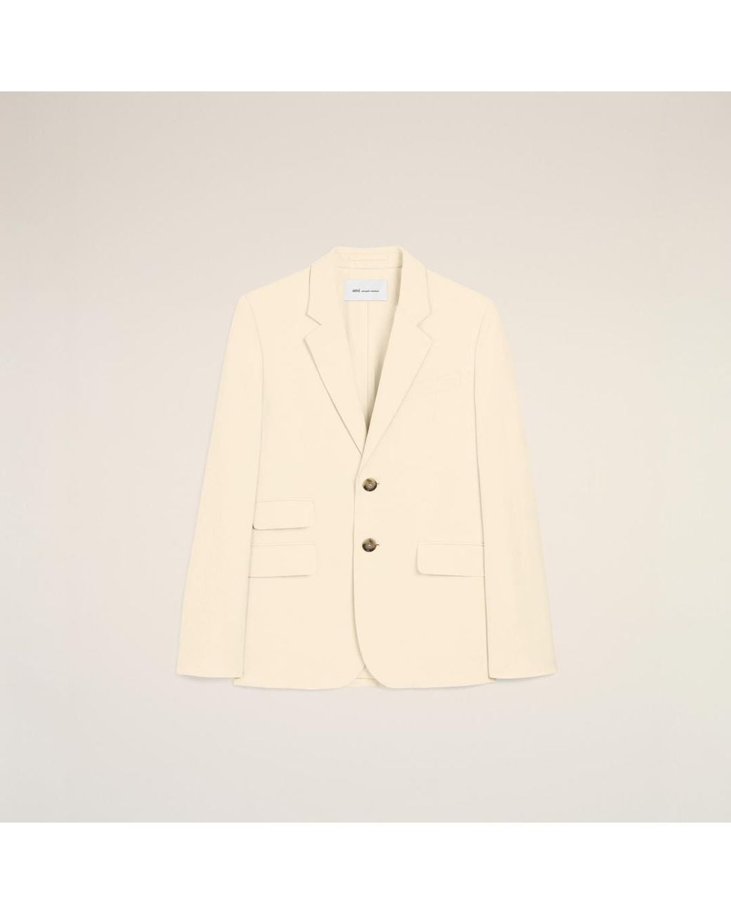 AMI Natural Single Breasted Boxy Cotton And Linen Blazer