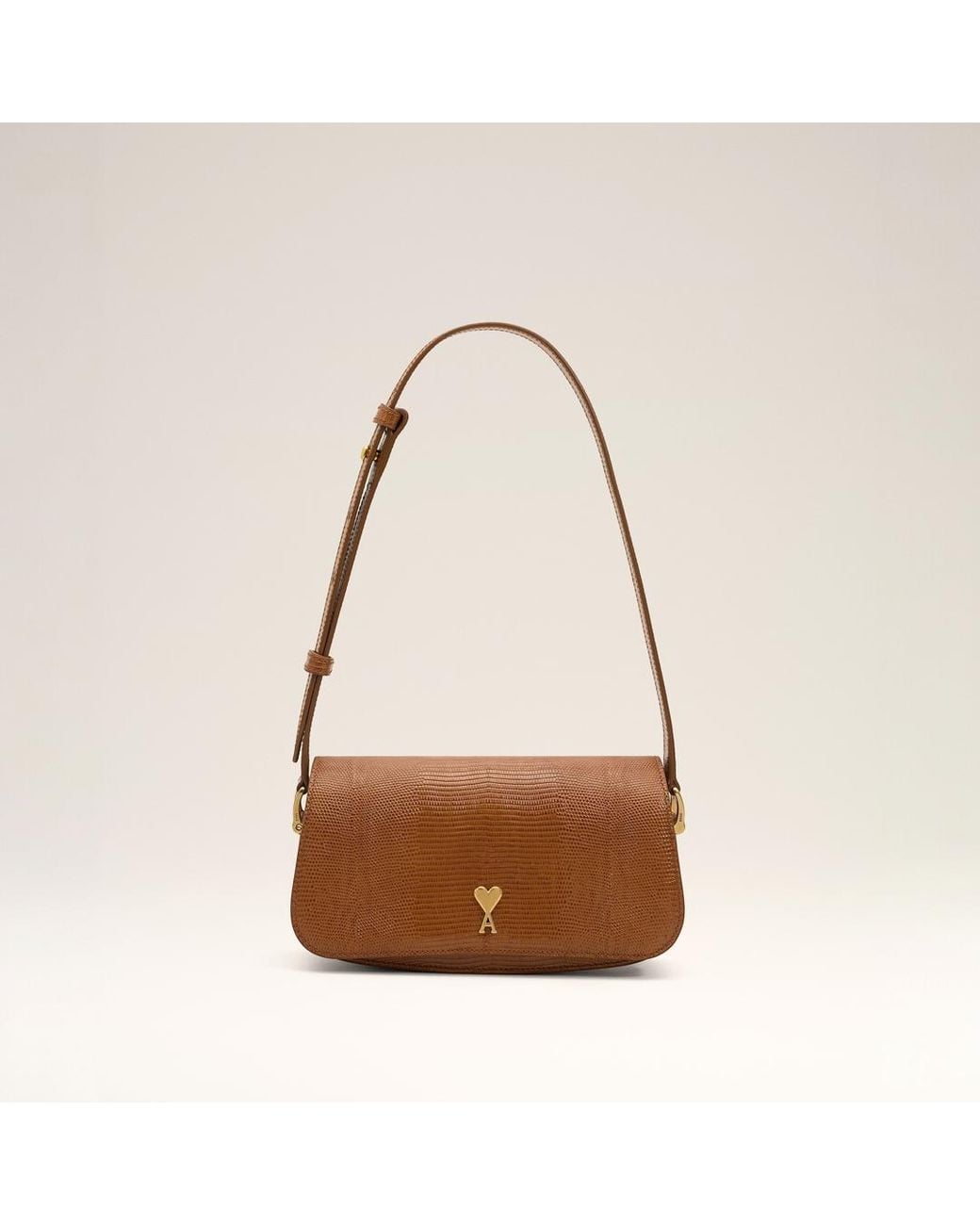 AMI Natural Lizard Embossed Cowhide Leather Paris Paris Shoulder Bag