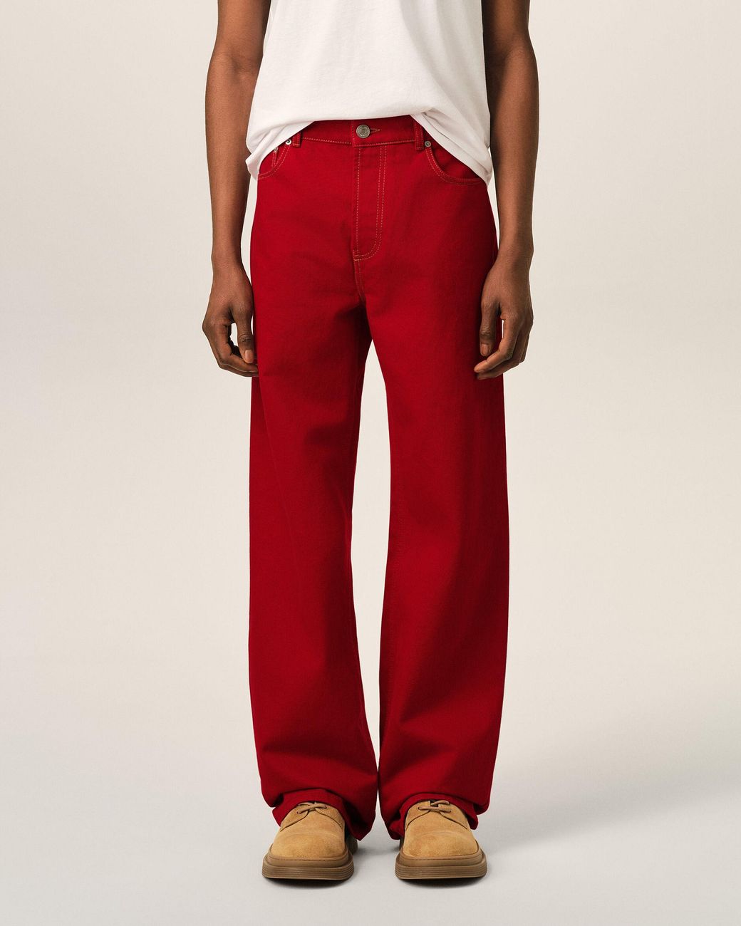 AMI Red Large-Fit Cotton Jeans for men