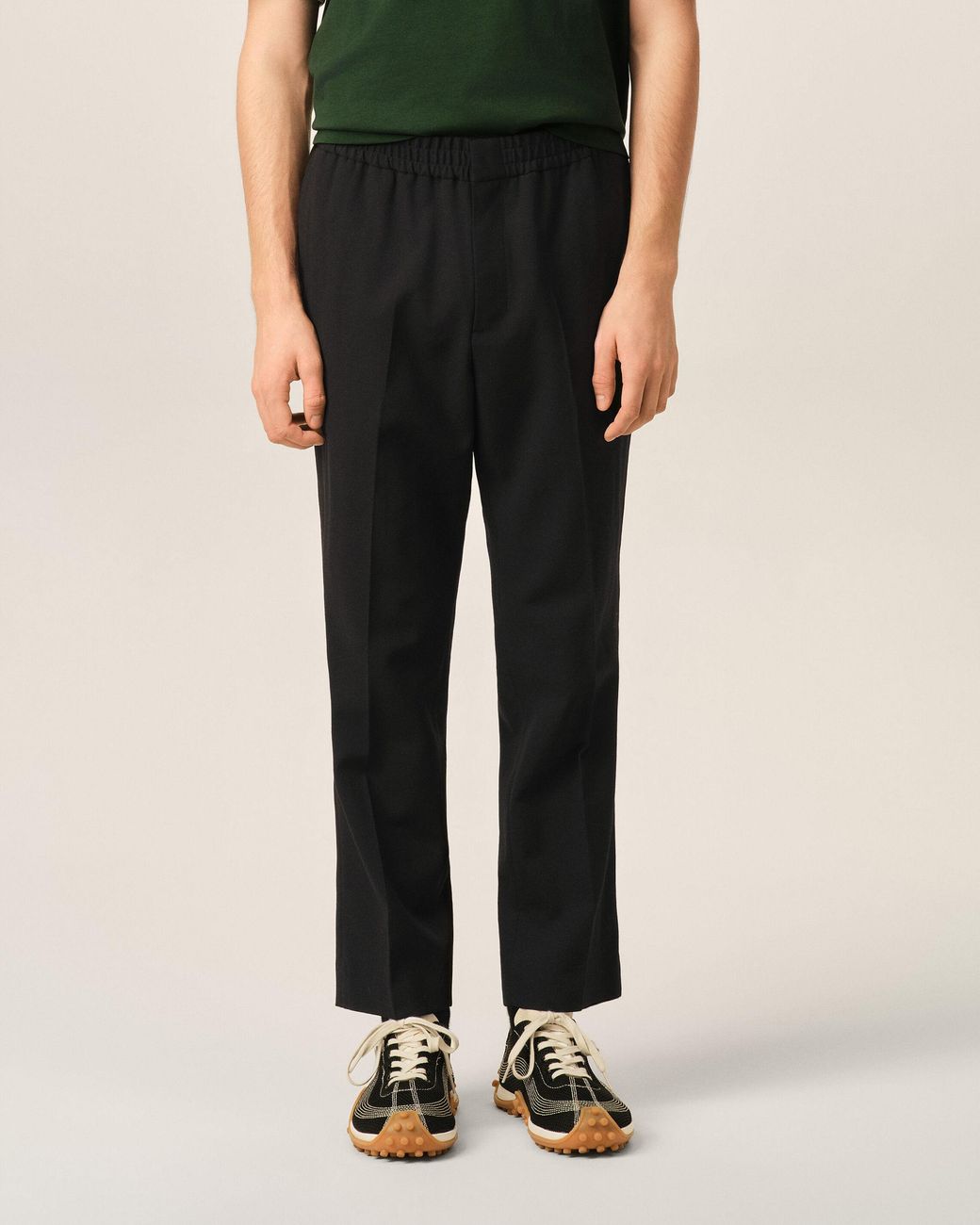 AMI Black Elasticated-Waist Wool Trousers for men