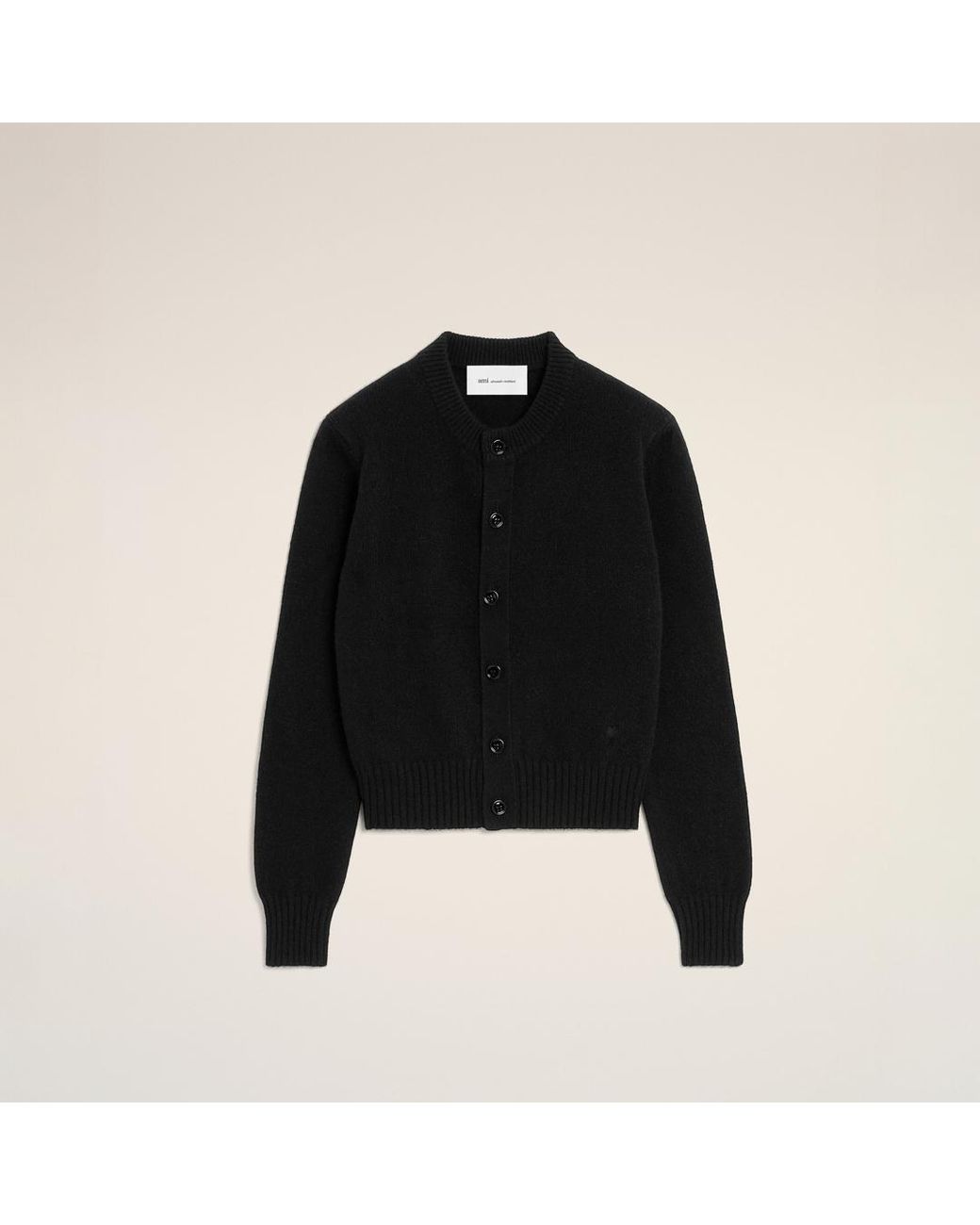 AMI Black Crewneck Cashmere Cardigan With Ami De Coeur