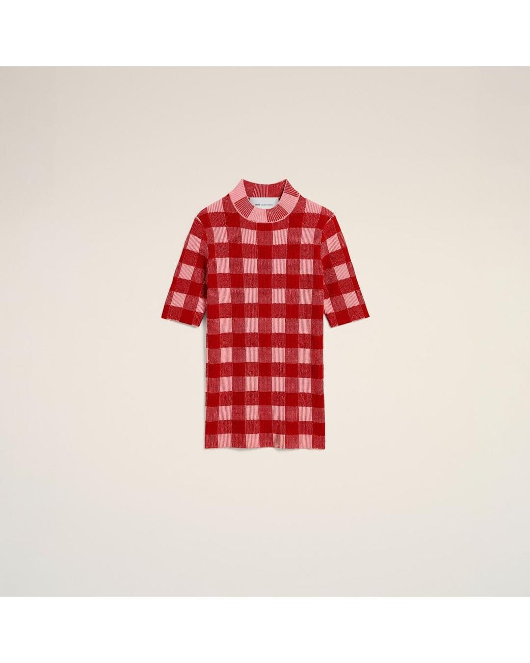 AMI Checkered Wool And Cotton Short Sleeves Sweater