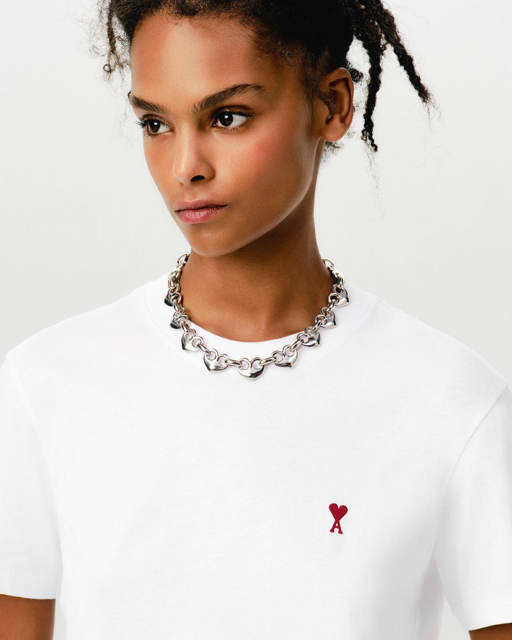 AMI Natural Cotton T-Shirt With Ami De Coeur