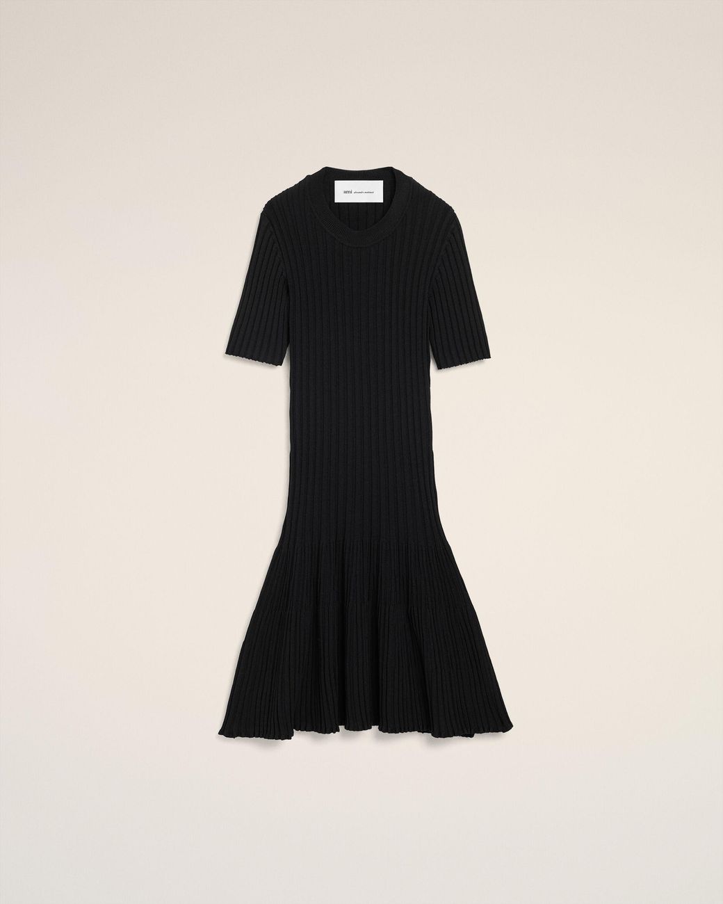 AMI Black Knit Mini Godet Dress