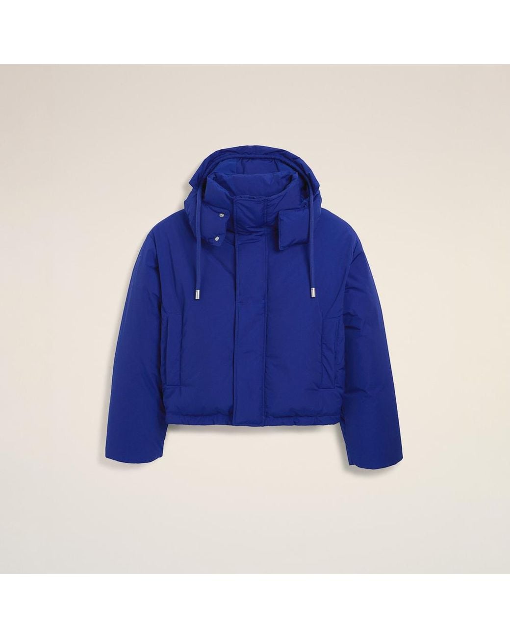 AMI Blue Hooded Nylon And Cotton Down Jacket With Ami De Coeur for men