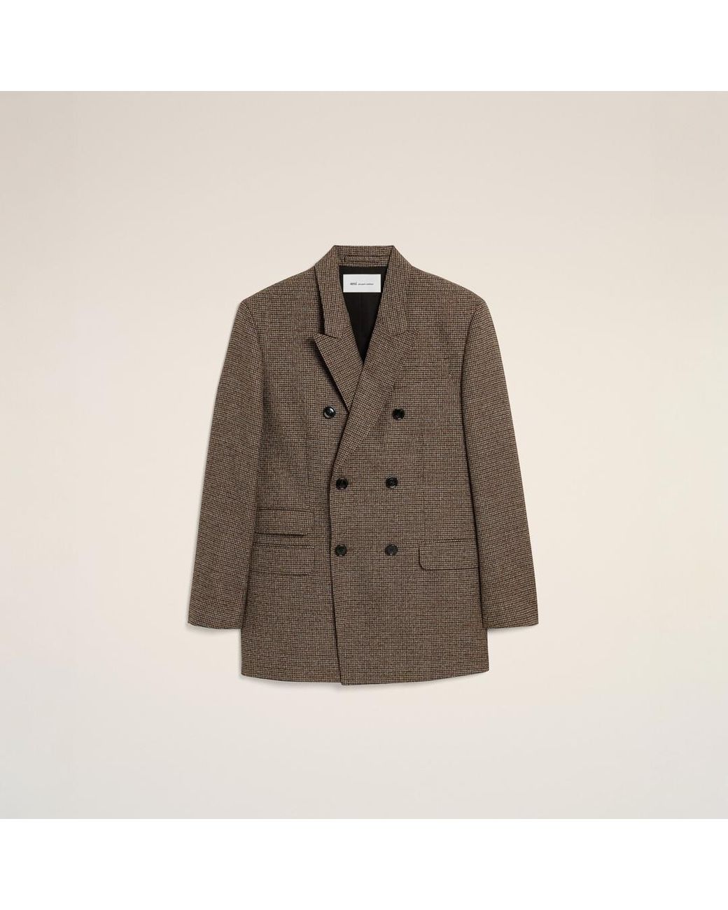 AMI Brown Double Breasted Houndstooth Wool Blazer for men