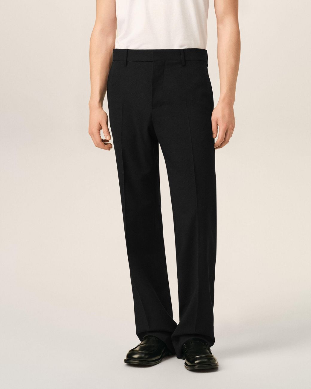 AMI Black Straight-Fit Wool Trousers for men