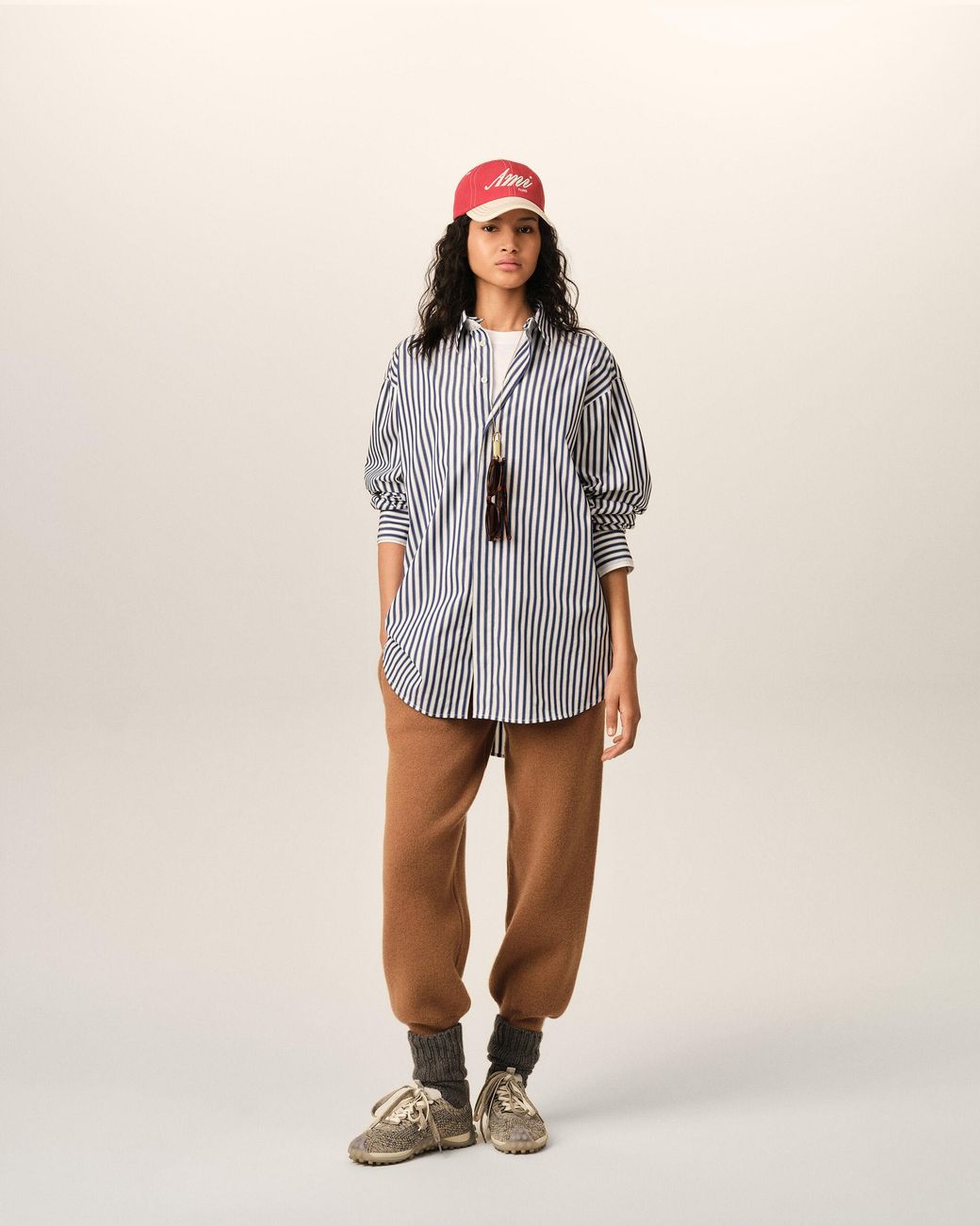 AMI Blue Large Striped Cotton Shirt With Removable Collar