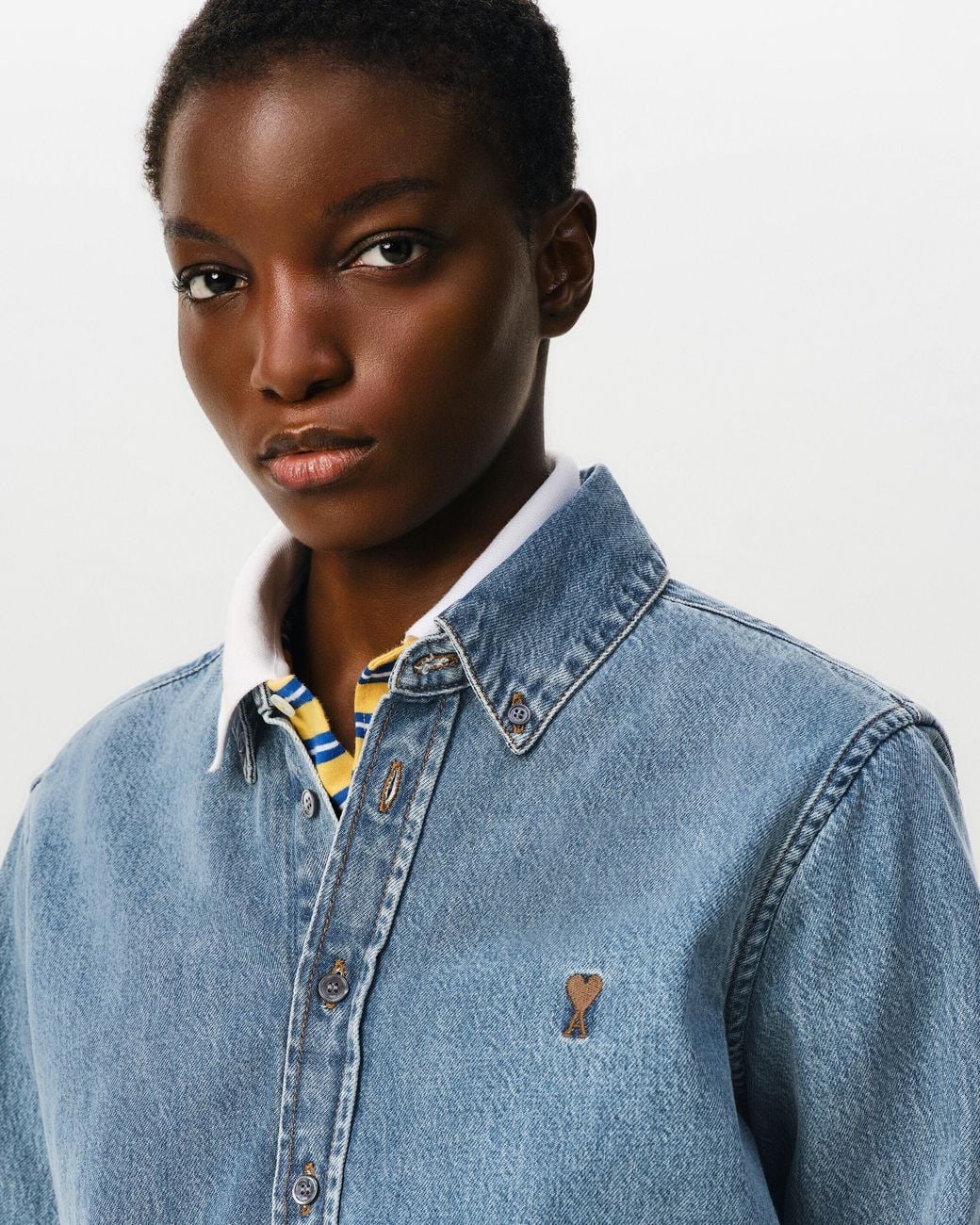 AMI Blue Denim Shirt With Ami De Coeur