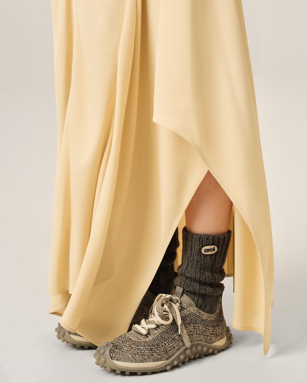 AMI Natural Maxi Flared Blended Silk Skirt