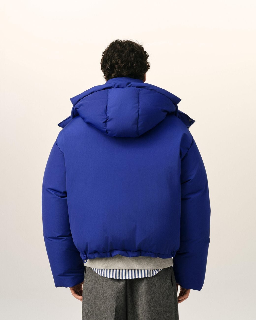 AMI Blue Hooded Nylon And Cotton Down Jacket With Ami De Coeur for men