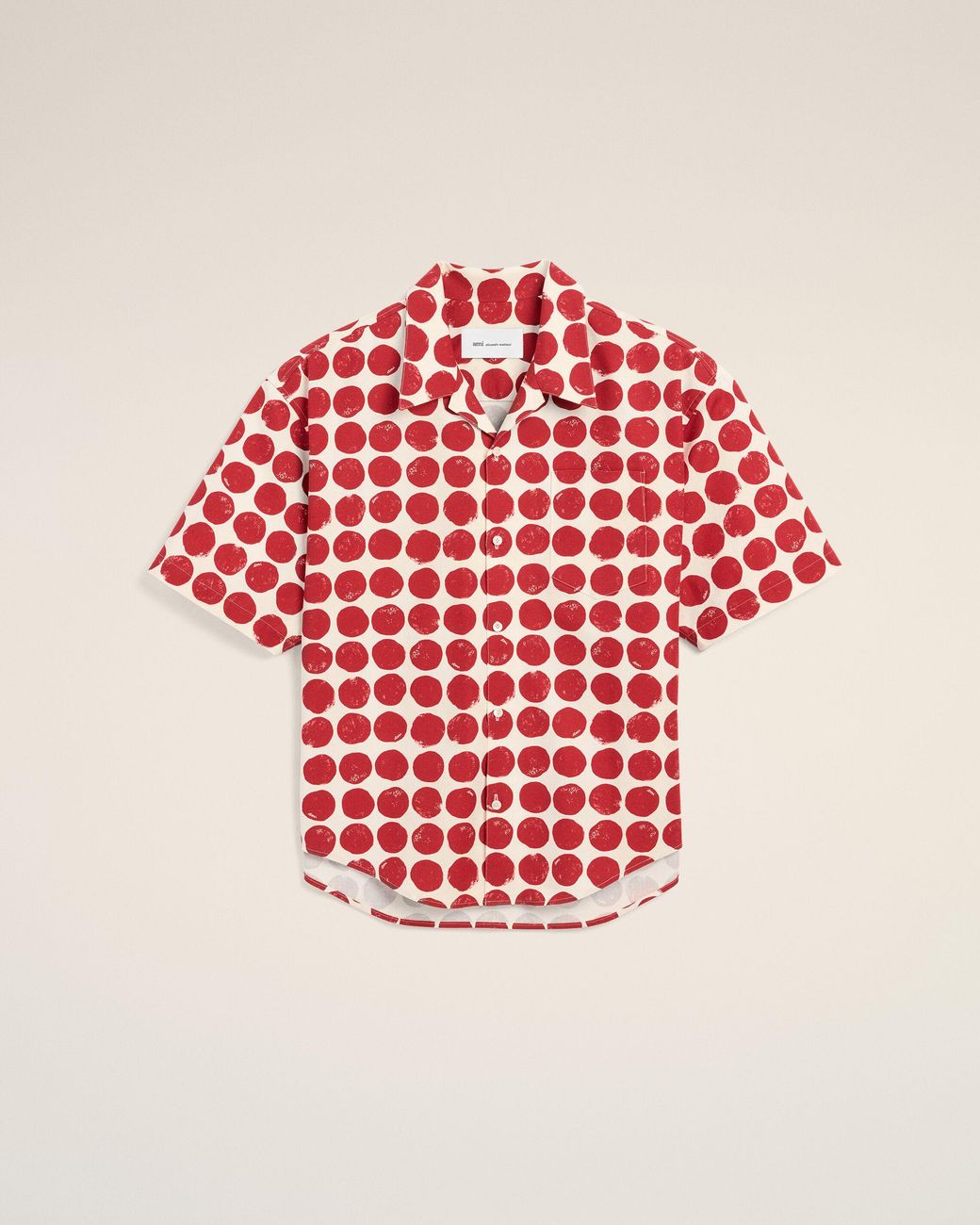 AMI Red Polka-Dot Boxy Cotton Short-Sleeve Shirt for men