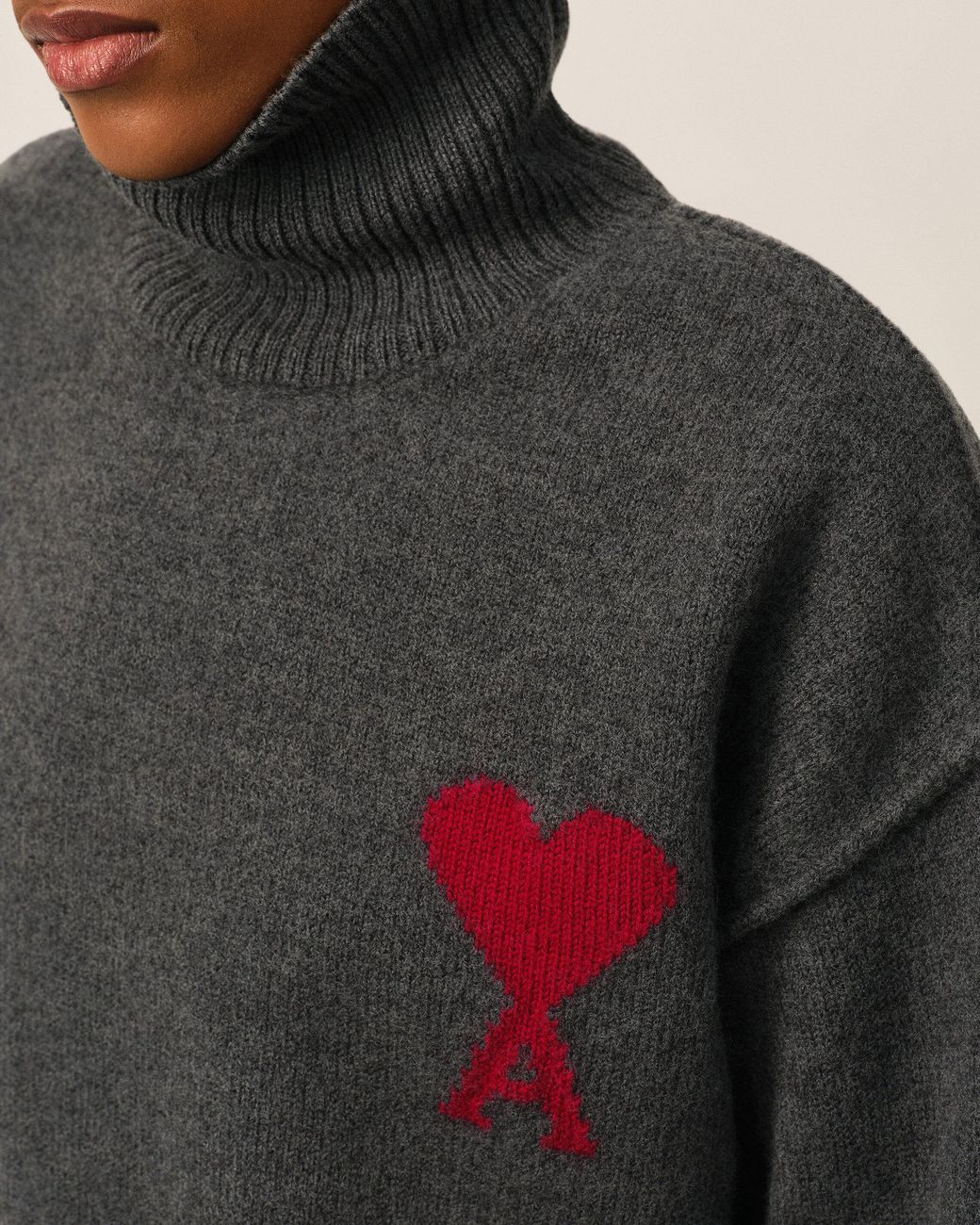 AMI Black Funell Neck Wool Sweater With Ami De Coeur