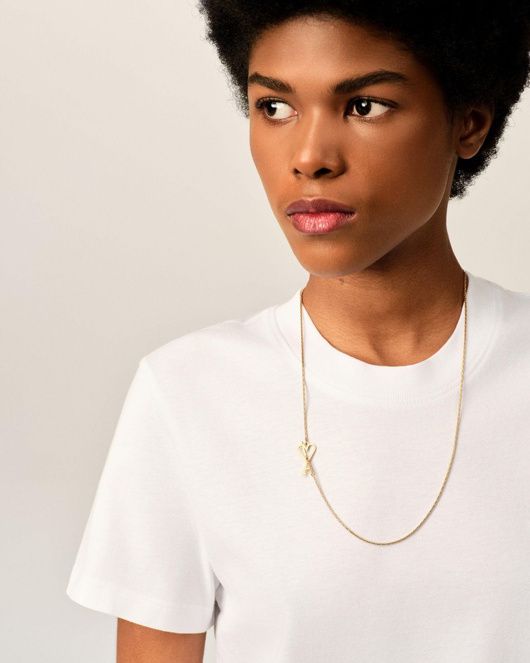 AMI Natural Brass Chain Necklace With Ami De Coeur