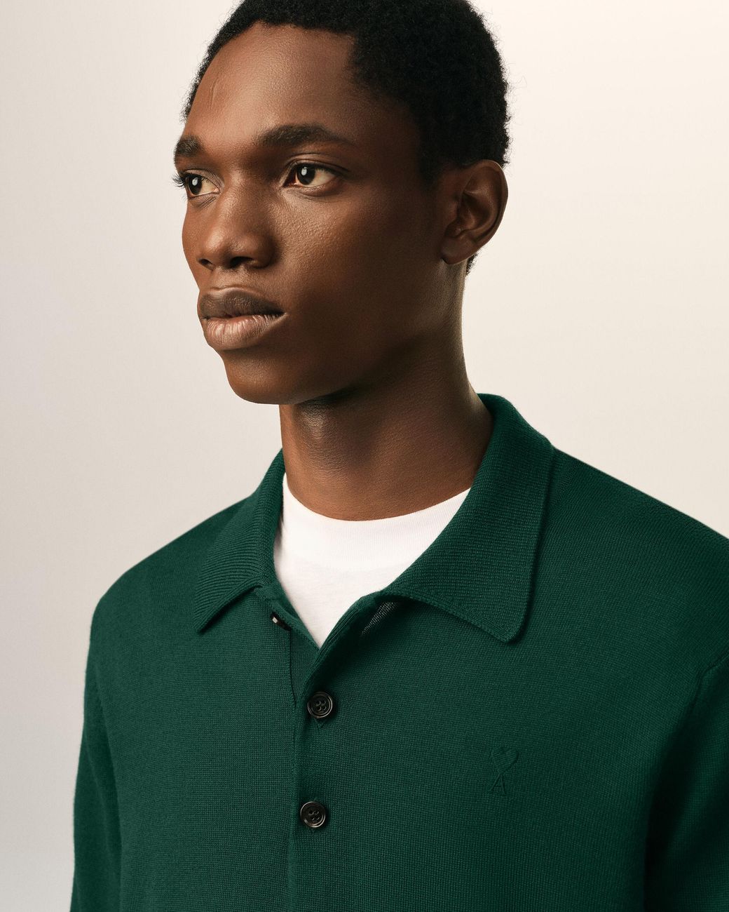 AMI Green Wool Polo With Ami De Coeur for men