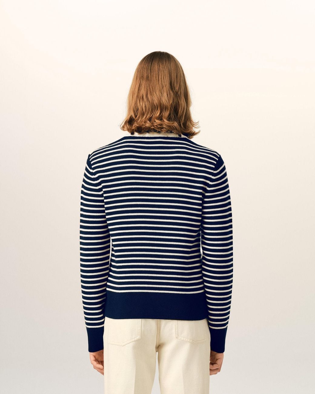 AMI Blue Sailor Striped Wool Crewneck Sweater