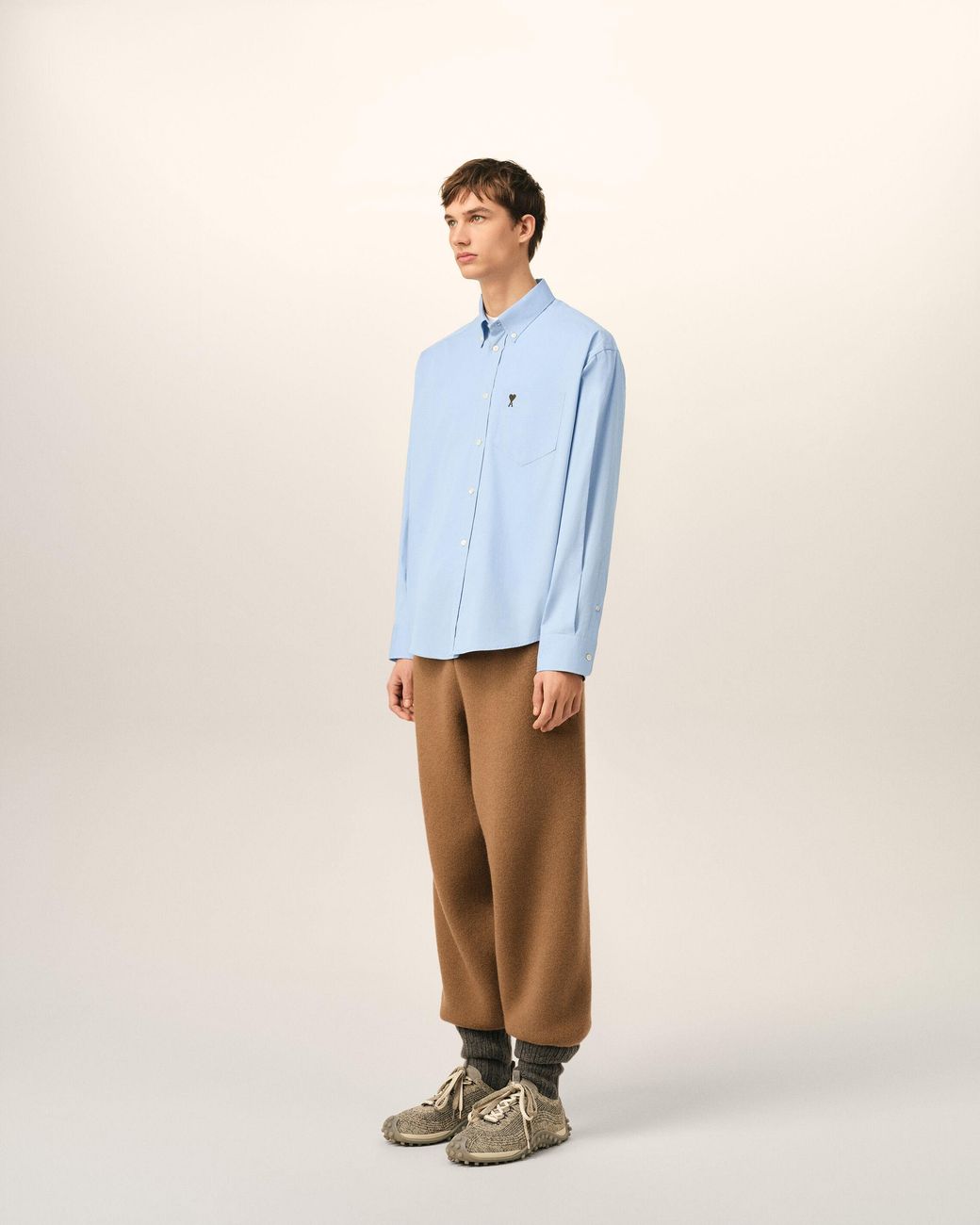 AMI Blue Boxy Cotton Shirt With Ami De Coeur for men