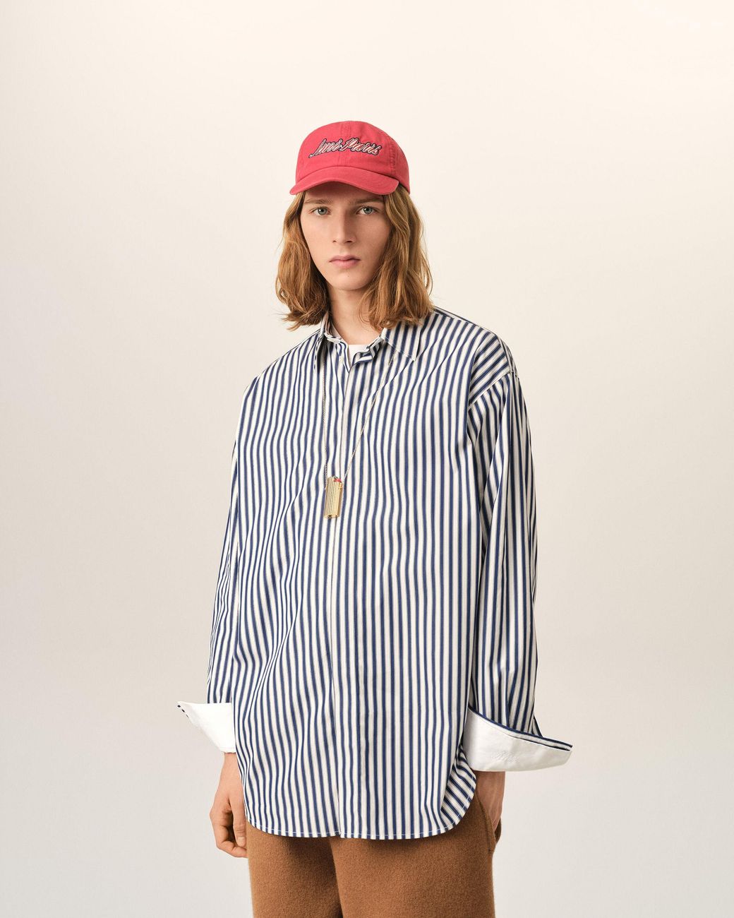 AMI Blue Large Striped Cotton Shirt With Removable Collar
